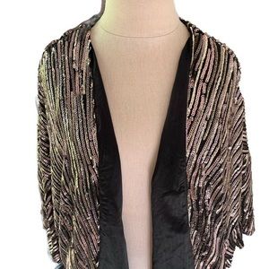 Gianni Bini Vintage Black and Gold Sequined Evening Jacket Open Cardigan